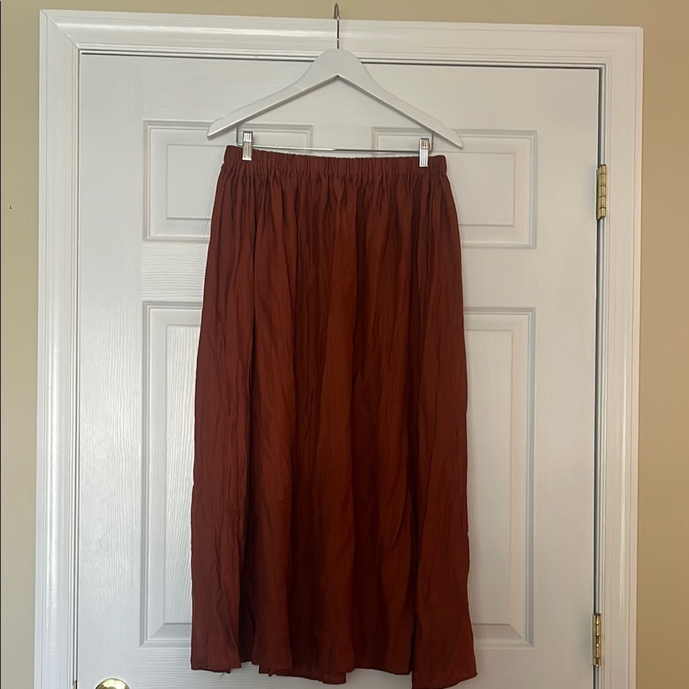 SHEIN Brown Midi A-Line Skirt with Pleats and pockets